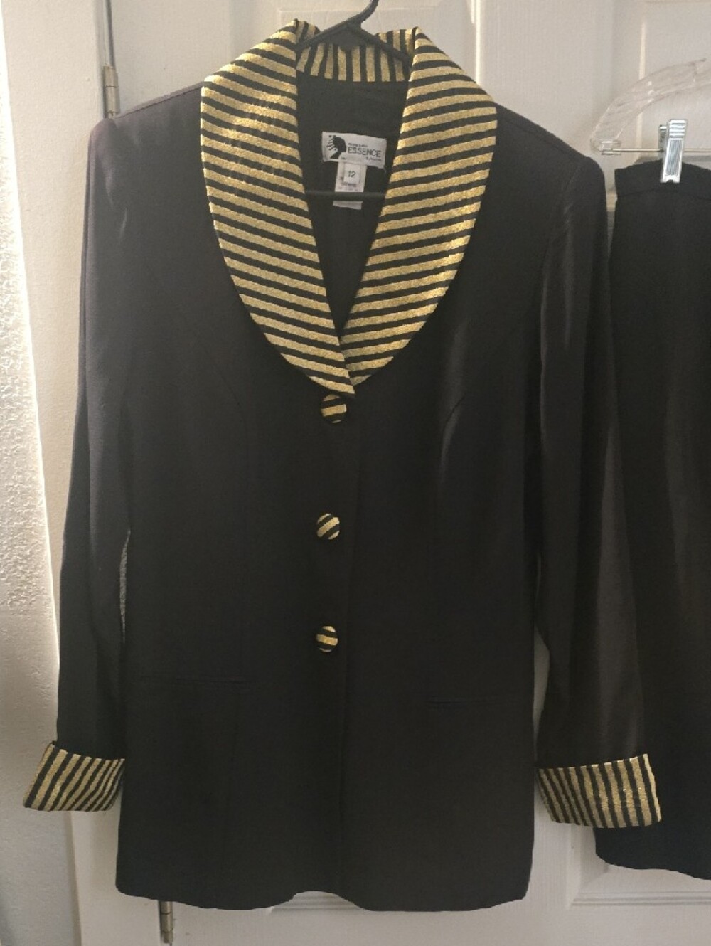 Black Women's Blazer & Skirt Set with Gold Striped Trim - Picture 2 of 9